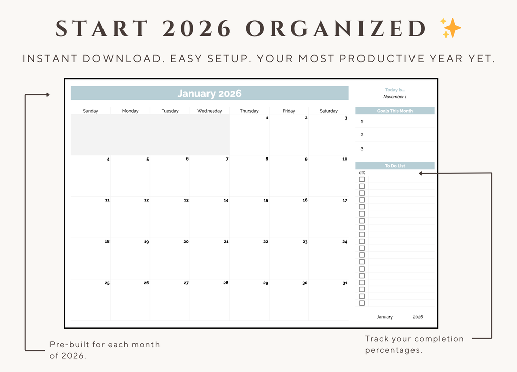 2026 Monthly Calendar